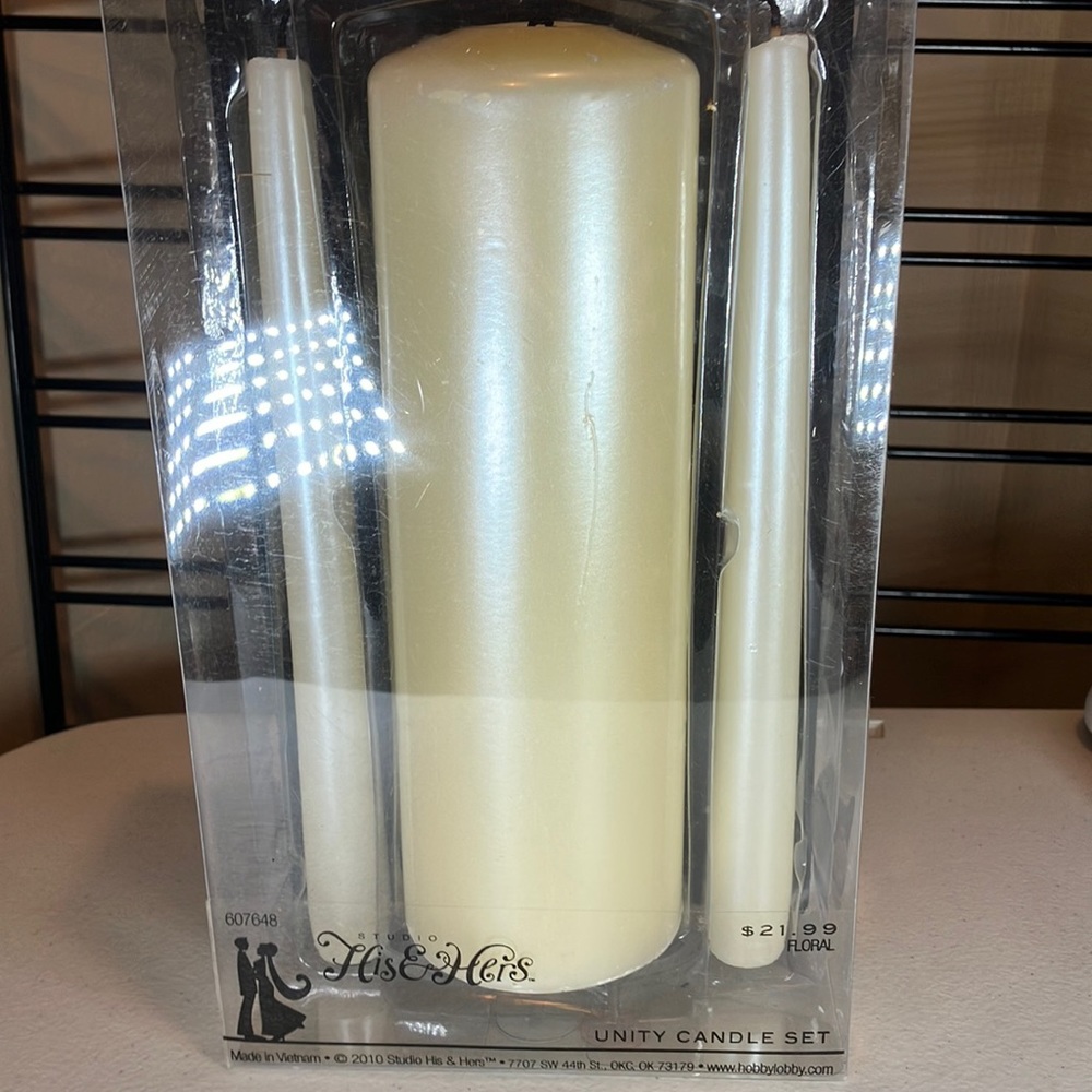 Good Cond. His & Hers Ivory Unity Candles. Have Been Burned.